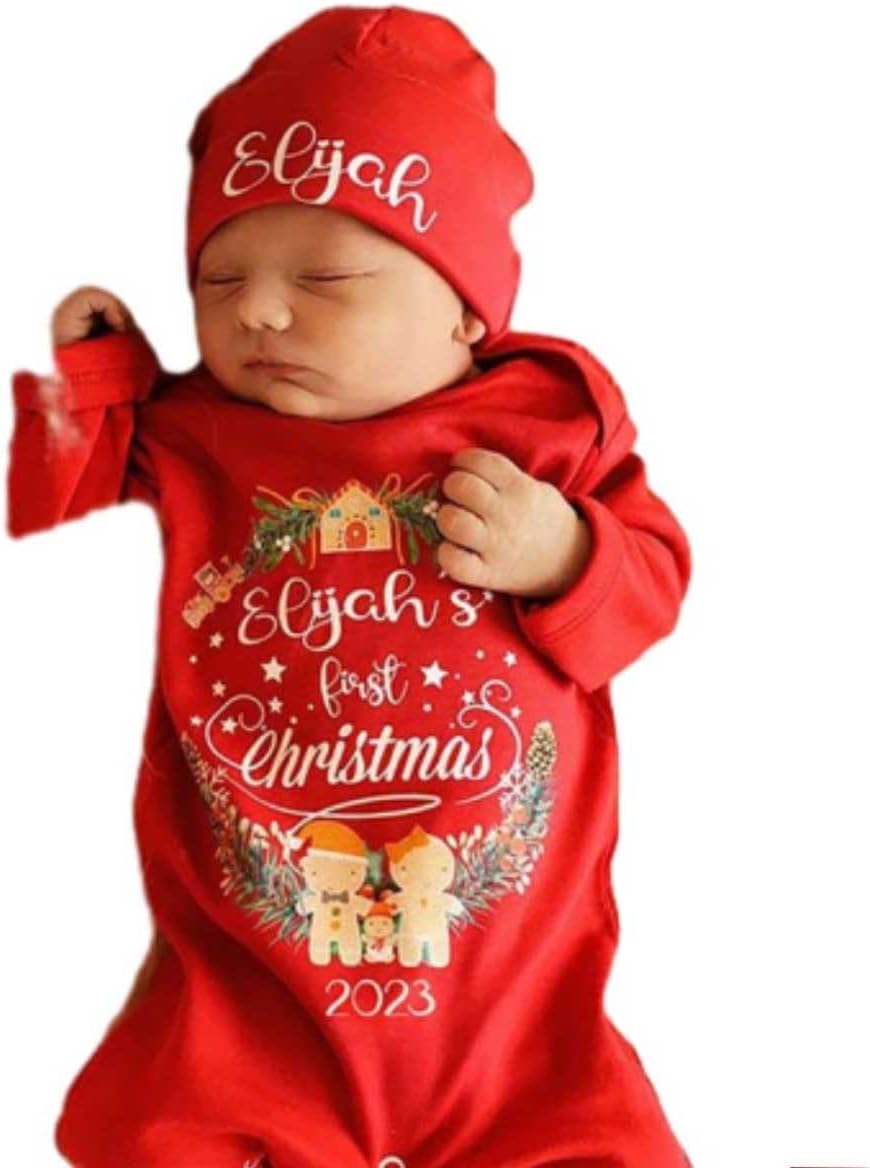 Personalized My 1st Christmas Baby Grow and Hat Set – Custom Baby's First Christmas Outfit
