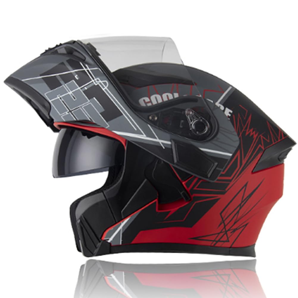 Casco per motociclette a viso pieno, coperchio ribaltabile, casco modulare per motociclette con doppi parasole, per uomini e donne adulti approvato dalla ECE (Rosso (rosa), L)