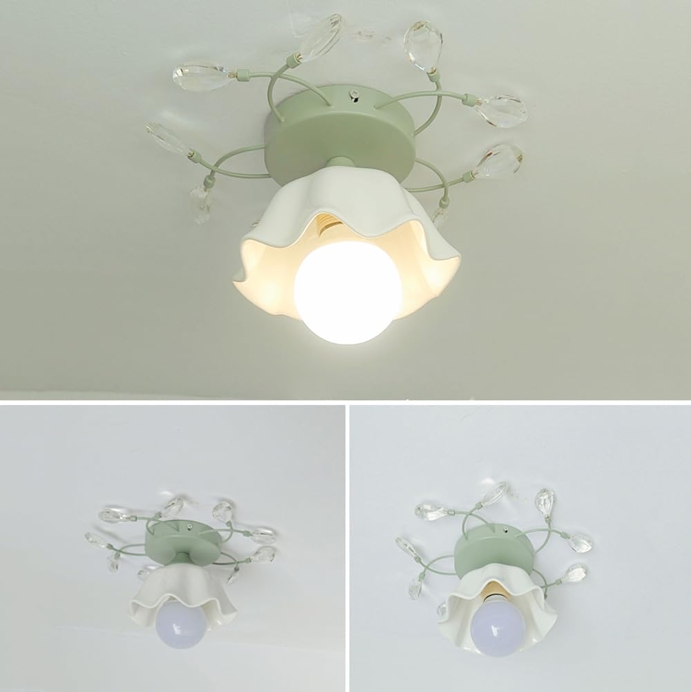 Nowoczesna szklana lampa wisząca z kwiatowym wzorem do przedpokoju, do wnętrz, szkła, białego, zielonego, kwiatowego sufitu, dużej łazienki, przedpokoju, kuchni, przedpokoju
