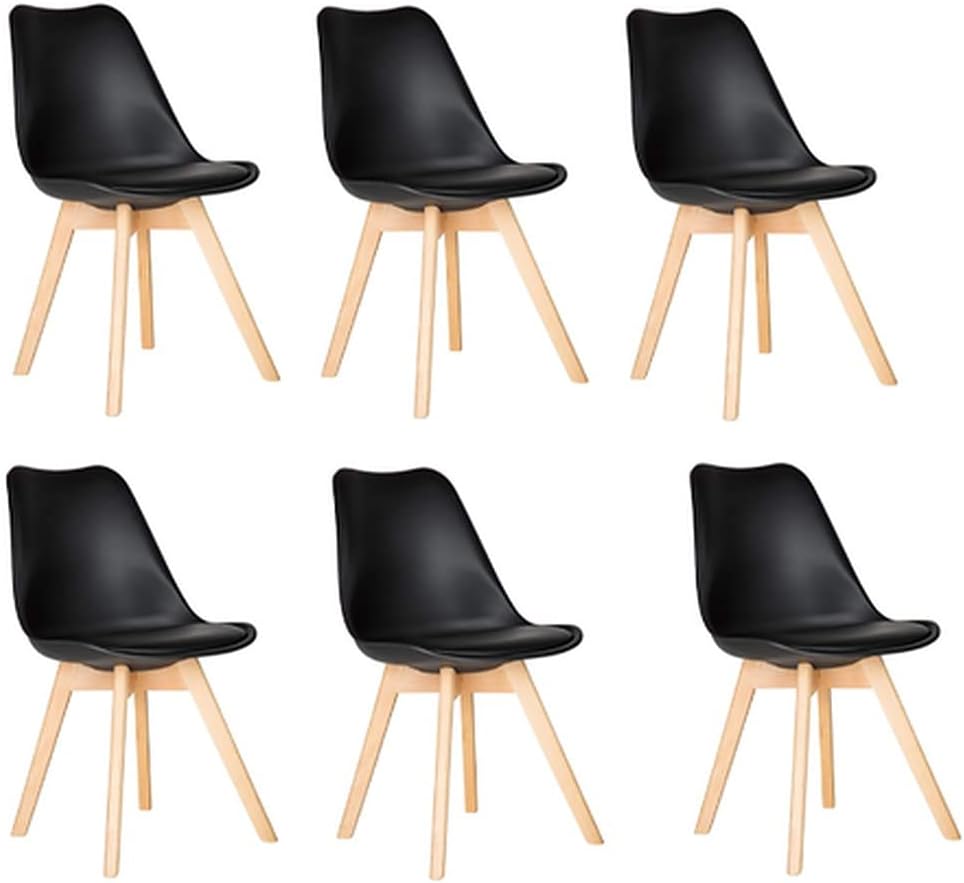 Set of 6 Scandinavian Chairs with Padded & Solid Beech Wood Legs Chairs for Dinning Cafe, Home, Hotel & Office (6 Chairs) (Black)