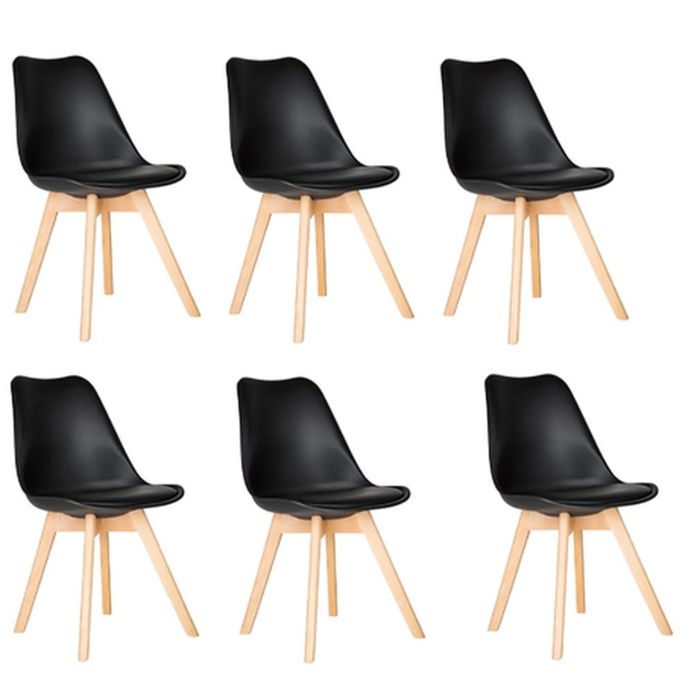 My Art Design - Set of 6 Scandinavian Chairs with Padded & Solid Beech Wood Legs Chairs for Dinning Cafe, Home, Hotel & Office (6 Chairs) (Black)