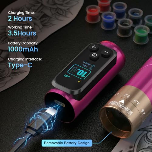 Image of Wormhole Wireless Tattoo Gun Kit - Tattoo Machine with Adjustable Stroke, Tattoo Ink Professional Aluminum Alloy Tattoo Pen Complete Tattoo Kit for Artists, Ideal for Eyebrow & Detail Work WTK0253