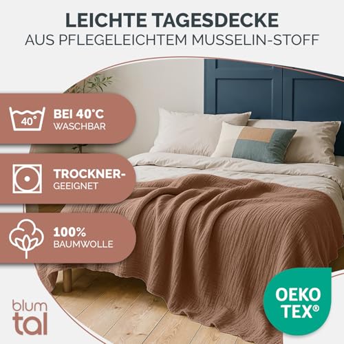 Blumtal Tagesdecke Baumwolle 130x170 cm - Musselin Decke Oeko-TEX Zertifiziert - Bettüberwurf 130x170 - Couch Überwurf - Kuscheldecke… – Ansicht 2