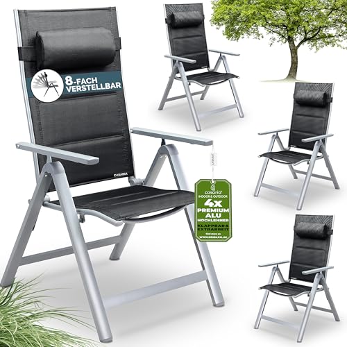 Casaria® Gartenstühle 4er Set Klappbar Gepolstert Alu 8- Fach Verstellbar...