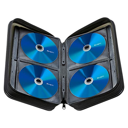 Sanwa 96 Capacity Cd Case, Large Cd Sleeves, Portable Dvd Vcd Storage Box, Portable Zipper Bag, Eva Protective Blu-Ray Wallet With Handle, For Car, Home, Office, Games Disc, Audio Music, Black #TOP5