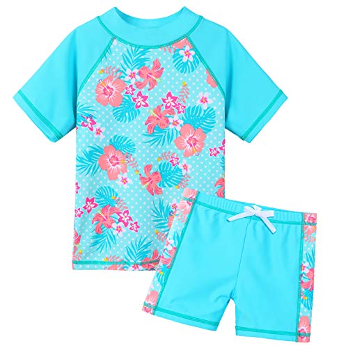 Image of Girls Two Piece Swimsuit Floral UPF 50+ Rash Guard Set Kids Beach Swimwear