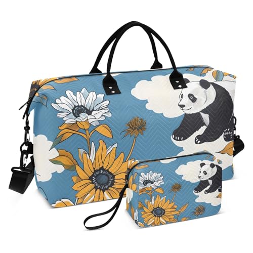 2 Piece Duffel Bag with Toiletry Bag - 20x8x14 Inch Travel Bag + 9x3.5x6 Inch Organizer, Panda (10) Luggage Set