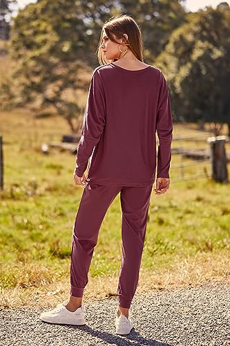 PRETTYGARDEN Women's Fall 2 Piece Lounge Set Long Sleeve Tops Ribbed Pants Spring Matching Sweatsuit Travel Outfits Clothes