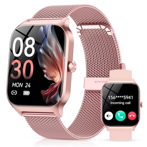 CASCHO Smart Watches for Women 1.85 HD Smartwatch with 120+ Sports Modes/Heart Rate/Sleep Monitor Fitness Tracker with Bluetooth Calling/Voice Control for Android iOS Rose Gold