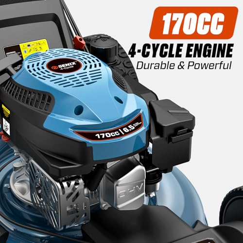 Image of SENIX 21'' Self Propelled Gas Lawn Mower 170 cc, 6-Position Cutting, 3-in-1 | (Mulching, Side Discharge and Rear Bagging), 4-Cycle OHV Gas Lawn Mowwer, Rear-wheel Drive 8 Inch /11 Inch