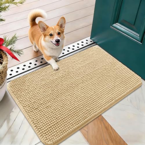 Image of OLANLY Dog Door Mat for Muddy Paws 24x16, Absorbent Chenille Mud Doormat