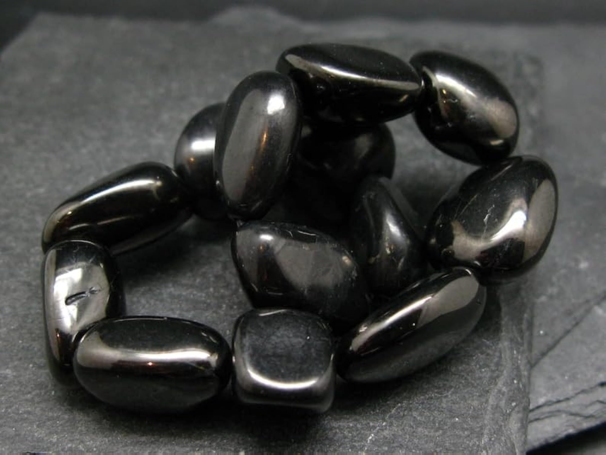 Natural Shungite 16mm Tumble Bead Stretchable Bracelet, Unisex