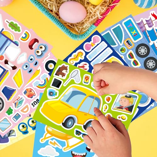 Image of Vehicle Stickers for Kids, Make a Face Sticker, Make Your Own Car Sticker | 24 Sheets Train, Airplane, Boat Stickers for Toddlers, Brithday Party Supplies Classroom Teacher Reward