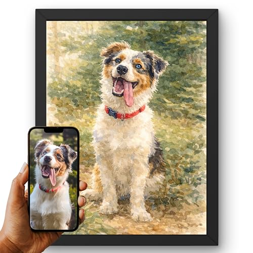 Triangle Déco Retrato de perro personalizado de fotografía estilo acuarela artística con o sin marco póster lienzo plexiglás formato retrato – cuadro animal personalizado regalo original dueño perro