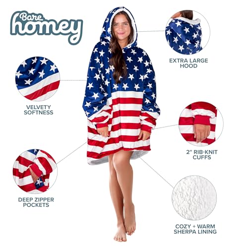 Image of Bare Home Wearable Blanket Hoodie - Soft Plush Sherpa - Warm and Cozy - Oversized Wearable Blanket