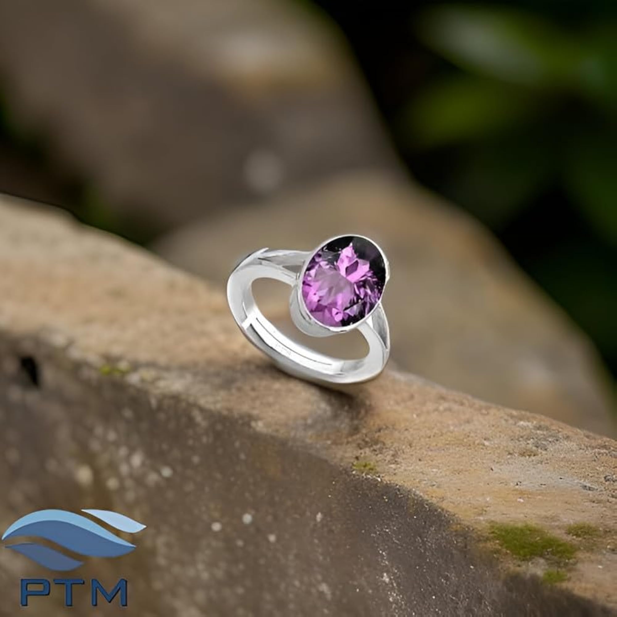 Women's 925 Sterling Silver Adjustable Amethyst Gemstone Ring