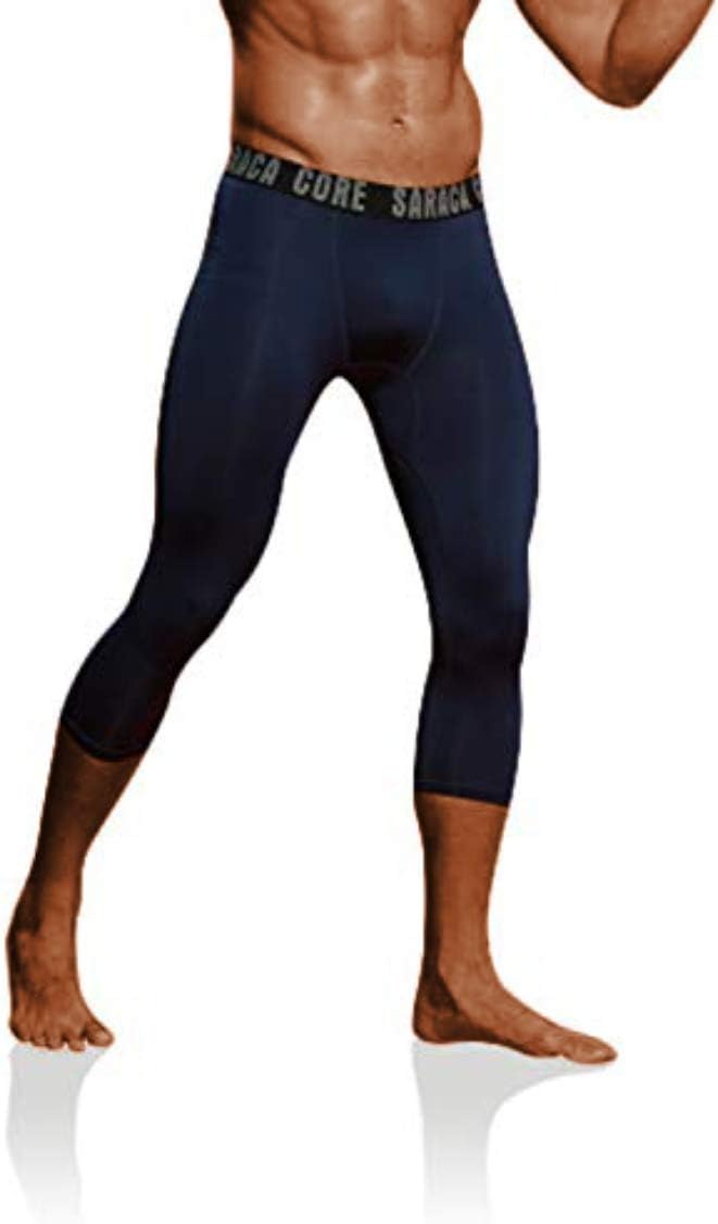 saraca core Men‘s Compression Pants 3/4 Capri Running Bike Tights Workout Shorts Yoga Leggings