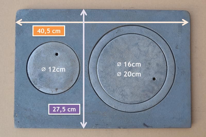 SEZAM Placa de fundición para horno con 2 agujeros 40x27cm placa de carbón placa de chimenea hierro fundido gris hierro fundido
