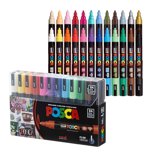 Image of POSCA PC-5M Water-Based Paint Markers, Medium Point (1.8-2.5mm), Assorted Colors, 24 Pack