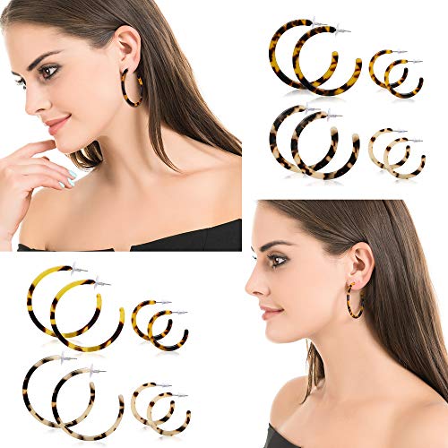 LOYALLOOK 4-8Pairs Acrylic Earrings Resin Geometric Hoop Fashion Earrings C Shaped Earrings Resin Earrings For Women Boho Earrings Statement Drop Dangle Earrings3