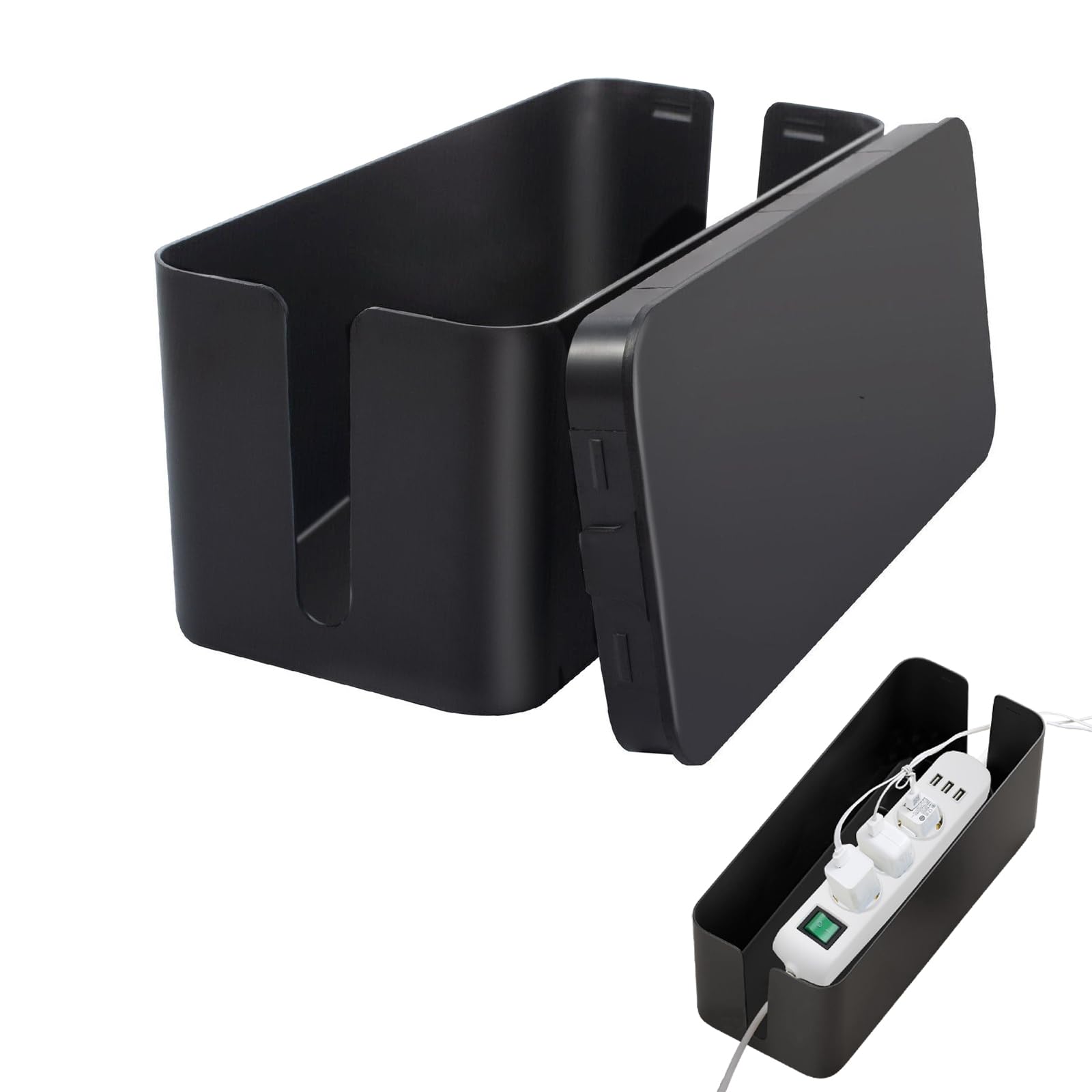 Figarge Cable Box Cable Management Box for Hiding Cable Multiple Plug Organiser Computer Wiring Loose Wires Wire Organiser Box Black