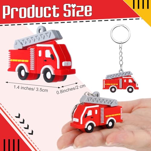 Image of Lineshading 48 Pcs Mini Pullback Fire Truck Keychain Bulk Firefighter Party Favors Small Fire Truck Toys Keychain Gifts Birthday Party Supplies