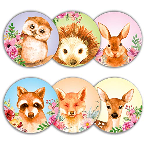 Woodland Animals Stickers Seals Labels - (Pack of 120) 2\" Large Round Forest Jungle Safari Creatures for Baby Shower Favors Decorations Cards Gift Envelopes Boxes