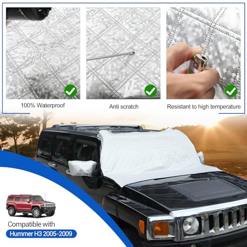 Image of Windshield Snow Cover Fit for Hummer H3 2005-2009, Front Windshield Cover for Ice and Snow, Auto Extra Thick Windshield Ice Cover Protects Windshield Wipers from Rain, Sun, Frost
