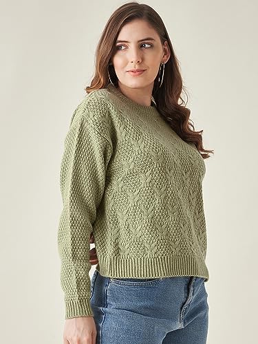 Image of Modeve Self Design Round Neck Casual Women Crop Top Sweater||Winterwear||