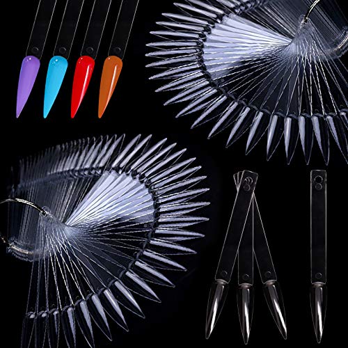Laza 100 Stück Klare Nagelmuster Sticks mit Ring Fächerförmige Nagelkunst Lack Farbdisplay Tipps Stiletto Falsche Nagelprobe Sticks Transparentes Polierbrett für Nägel Cover