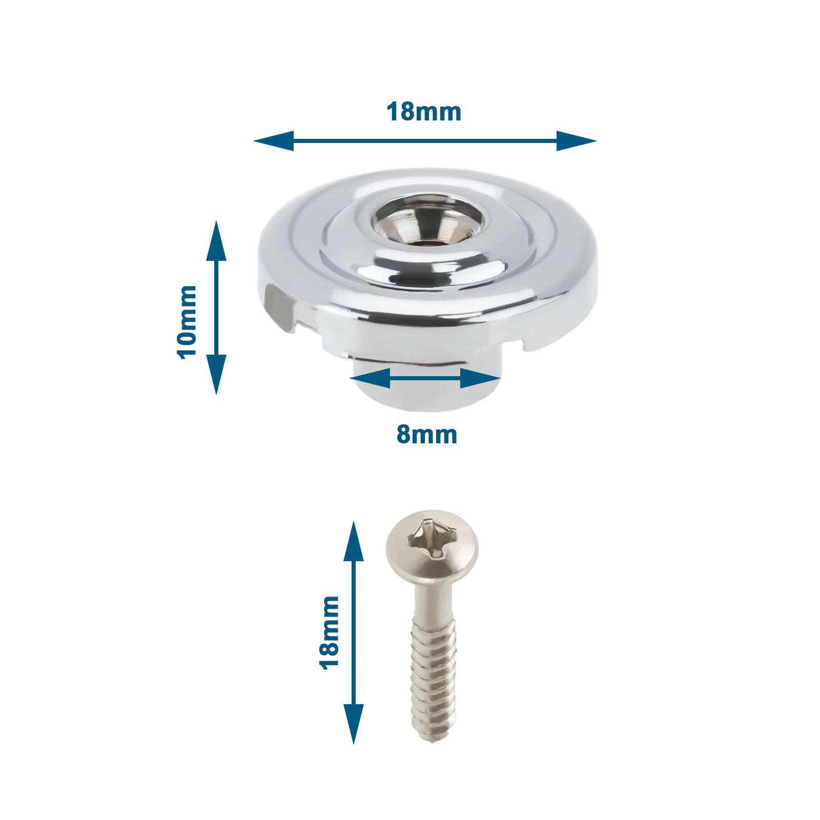 The Lord of the Tools 4 Pieces 18x10mm Round Electric Bass String Retainer Chrome Guides Metal String Trees Guitar Hardware for Bass Guitar Silver with Screws - Image 4
