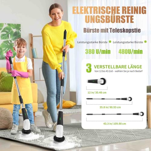 YKYI Elektrischer Reinigungsbürste,Spin Scrubber mit 8 Austauschbaren Bürstenköpfen,IPX7 wasserdichter,Schrubber für Badezimmer,Boden,Küche