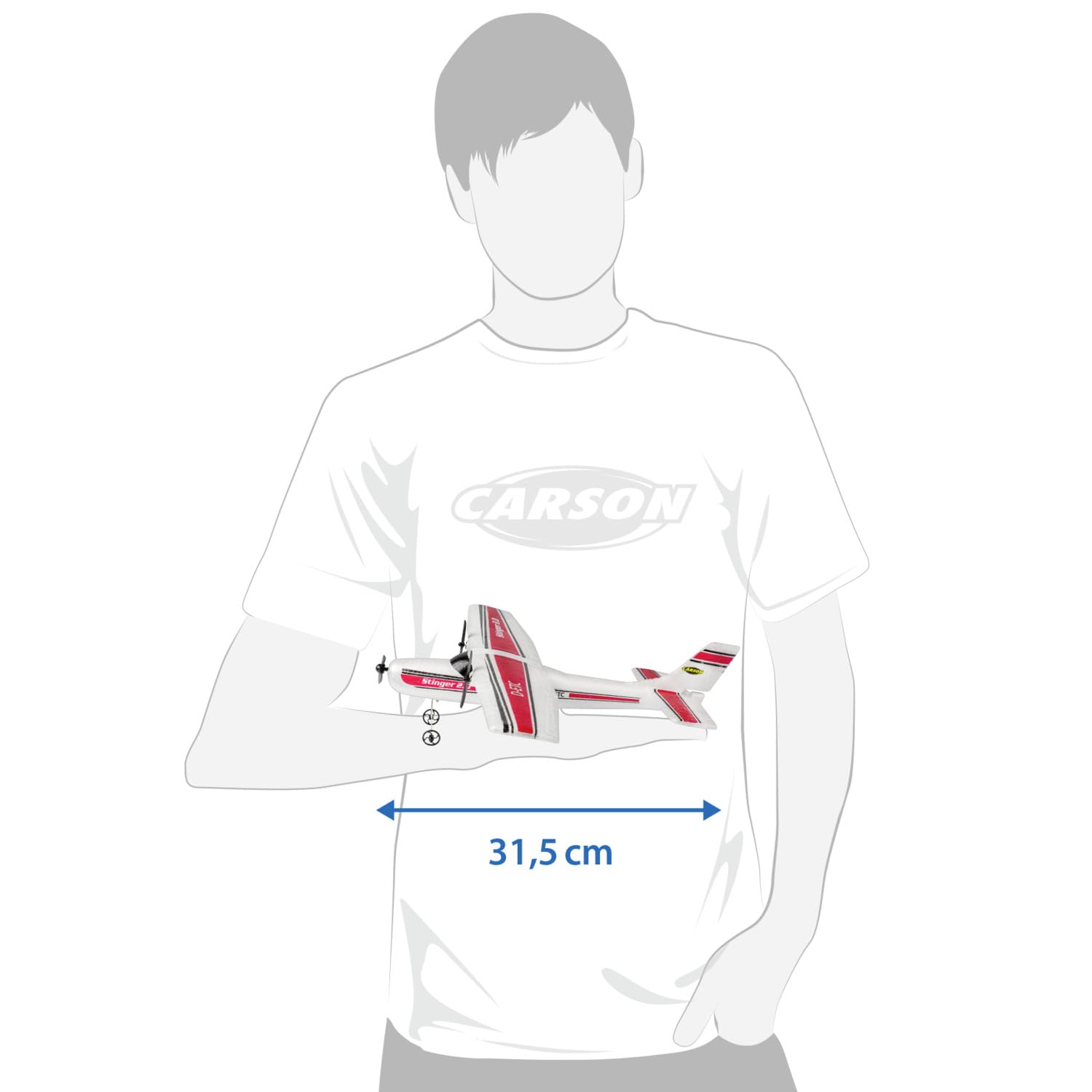 Carson Stinger 2.0 2,4 GHz 100% RTF - samolot RC dla początkujących, stabilizacja żyroskopowa, sterowanie radiowe 2,4 GHz, zdalnie sterowany samolot, biały/czerwony