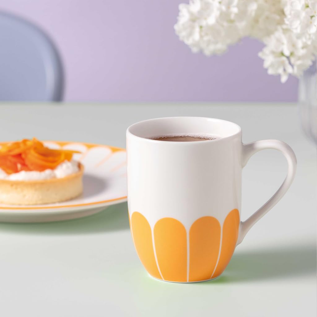 Villeroy & Boch - Fleur soleil kubek z uchem żółty, do zmywarki i mikrofalówki, kubek do kawy i gorących napojów, filiżanka herbaty, kubek kawy pomarańczowy, filiżanka kawy, porcelana Premium