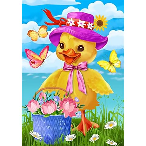 NAIMOER Duck Diamond Painting Kits for Adults - Full Drill Spring Cute Duck with Hat Diamond Painting DIY 5D Butterfly Diamond Painting Flower Diamond Art Kits Crystal Craft for Home Wall 30x40cm Cover