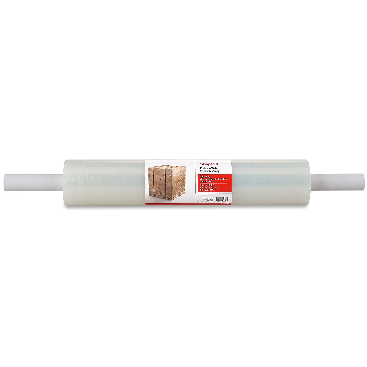 Staples Economy Extended‑Core Stretch Film, 80 Gauge, 20” x 1000’, Clear Wrap for Palletizing, Bundling & Shipping (1 Roll)