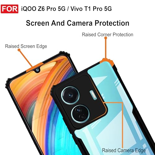 Image of Zapcase Back Case Cover for Vivo T1 Pro 5G / iQOO Z6 Pro | Compatible for Vivo T1 Pro 5G / iQOO Z6 Pro Back Case Cover | Clear Case with Camera Protection | (TPU + PC | Matte Black)