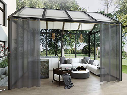 Choies Gray Patio Semi Sheer Curtains Grommet Window Panel Sheer Curtains Privacy Indoor Outdoor Curtains for Porch, Gazebo, Deck and Pergola with Rope Tieback 54 X 84 /1 Panel