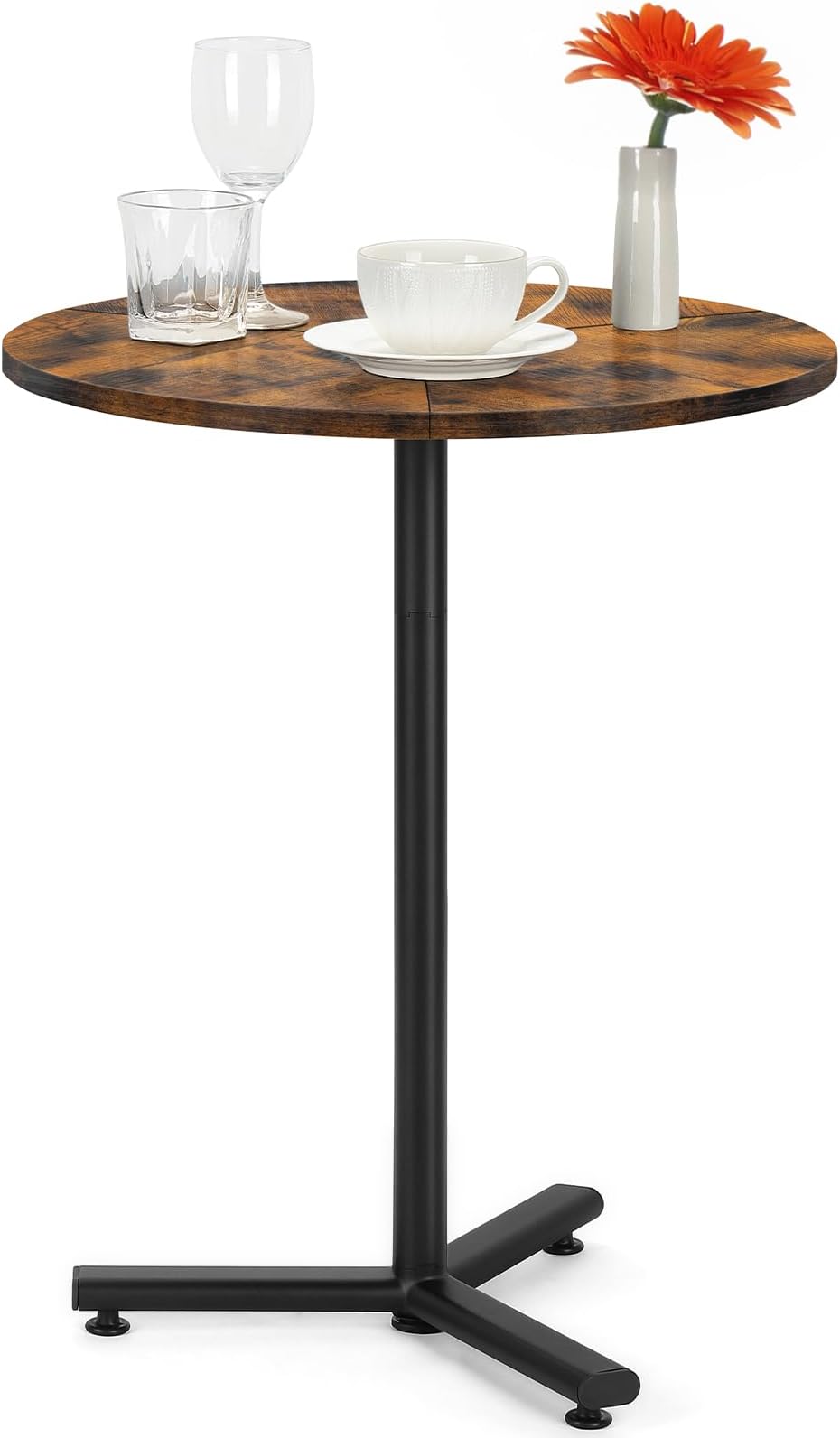 Small Round Dining Table,Modern Round Kitchen Table with Adjustable Base and Wood Top for Small Spaces,Space Saving Circle Coffee Table for Living Room,Dining Room,Kitchen,Rustic Brown