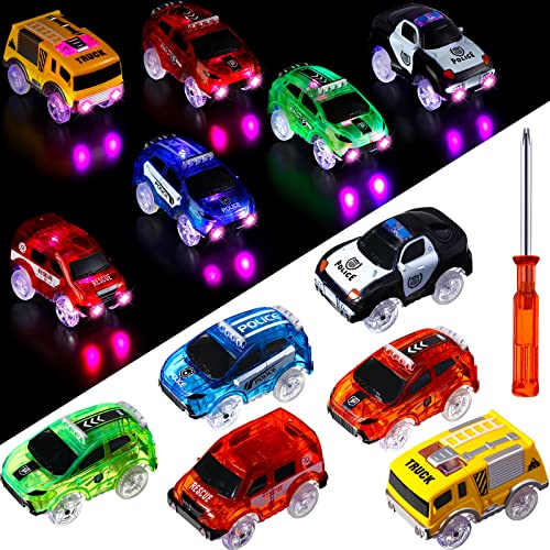 6 Pieces Tracks Cars Replacement Toy Cars with 5 Flashing LED Lights Car Track Toy Cars with Tracks Glow in The Dark Glow Tracks Racing Cars Track Remote Control Cars Lightup Car Toy Car Accessories
