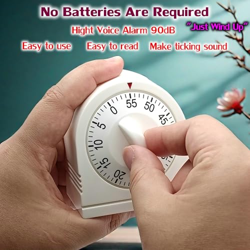 60 Minute Wind Up Timer, Visual Mechanical Timer with Loud Alarm, Manual Countdown Timers for Classroom, Home, Study and Cooking (White) - Image 4