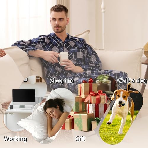 Vulcanodon Men 100% Cotton Pajama Set, Soft Warm Button Down Pajama Sets for Men Comfy Plaid Fun Prints Lounge With Pockets3