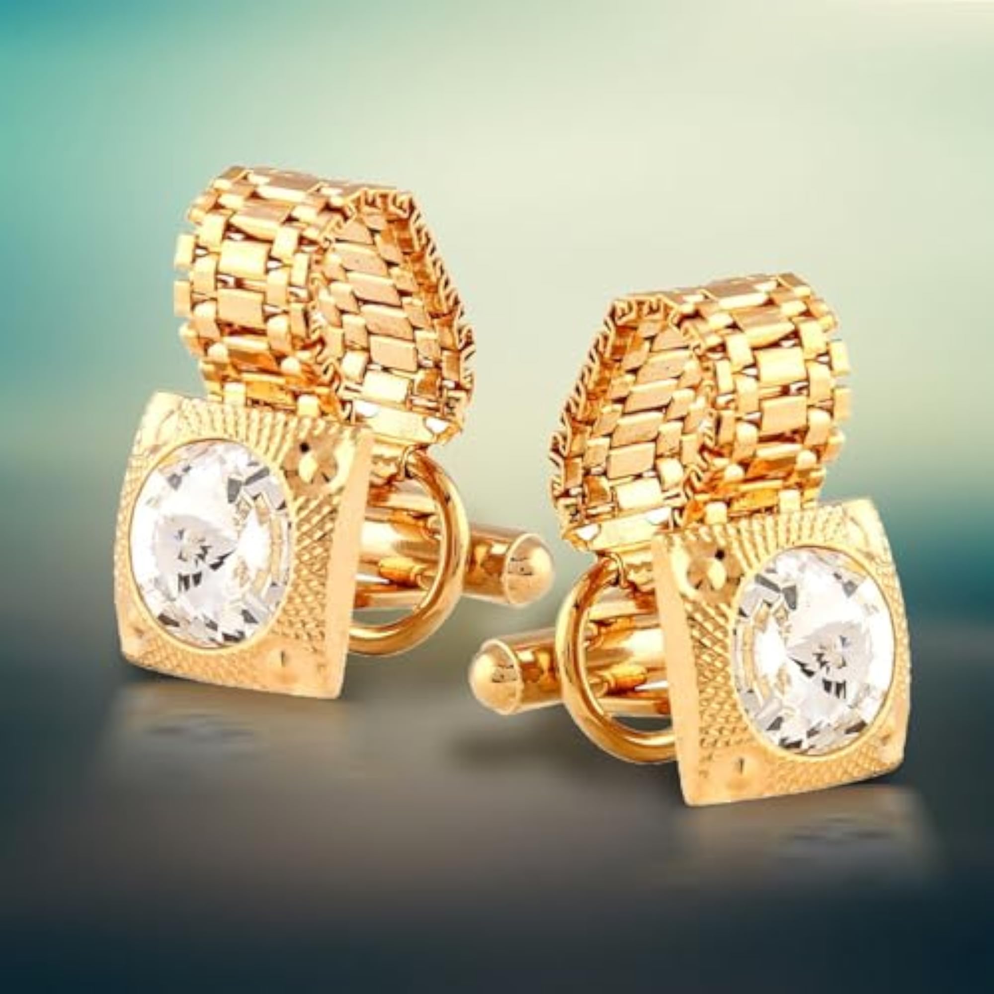 Cufflinks for Men - Blue Formal Stainless Steel Diamond