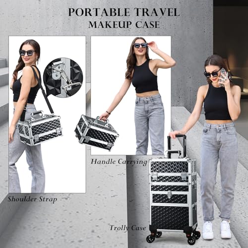 Joligrace Rolling Makeup Case with Wheels & Drawers Large Professional Cosmetology Trolley Case Lockable Travel Cosmetic Storage Train Cases for Nail Technicians, Makeup Artist and Hairstylist - Thumbnail 5