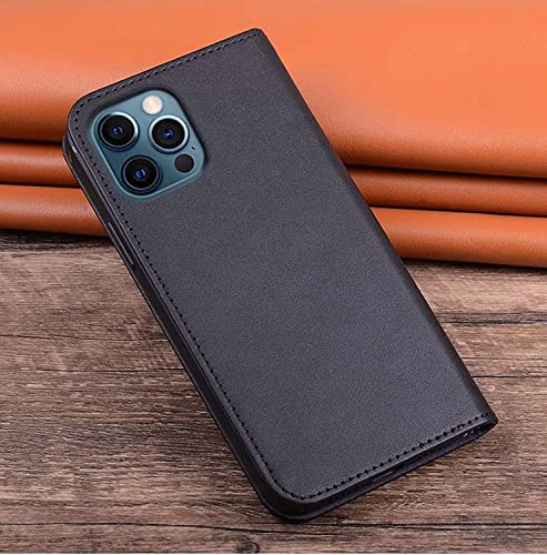 Étui à clapet iPhone 13 Pro résistant aux chocs et rayures en cuir noir