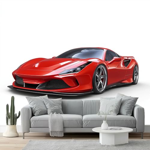 Fotomurales Auto deportivo rojo moderno Papel pintado tejido no tejido decoración Pared decorativos 250 x 175 cm Sala Cuarto Oficina Salón Decoración Casa Rojo Negro