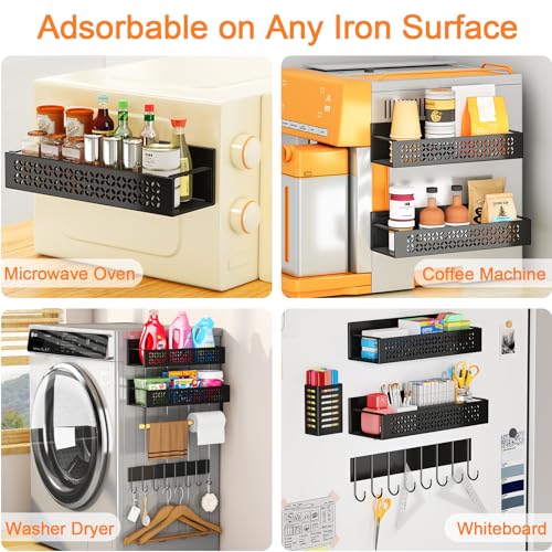 Kornsurte Magnetic Spice Rack For Refrigerator With Paper Towel Holder, 5 Pack Magnetic Shelf Fridge Spice Rack Organizer Shelves, Moveable Metal Magnet Utensil Holder And 8-Hook Rack For Kitchen thumb #5