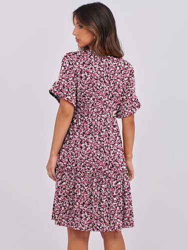 Image of ANRABESS Women's Summer Casual Dress, V-Neck Ruffle Sleeve Tiered Mini Dress, Soft Comfy Fabric with Pockets for All-Day Wear
