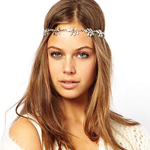 Asooll Gold Leaf Headband Elastic Wedding Headpiece Forehead Accessories for Women and girls