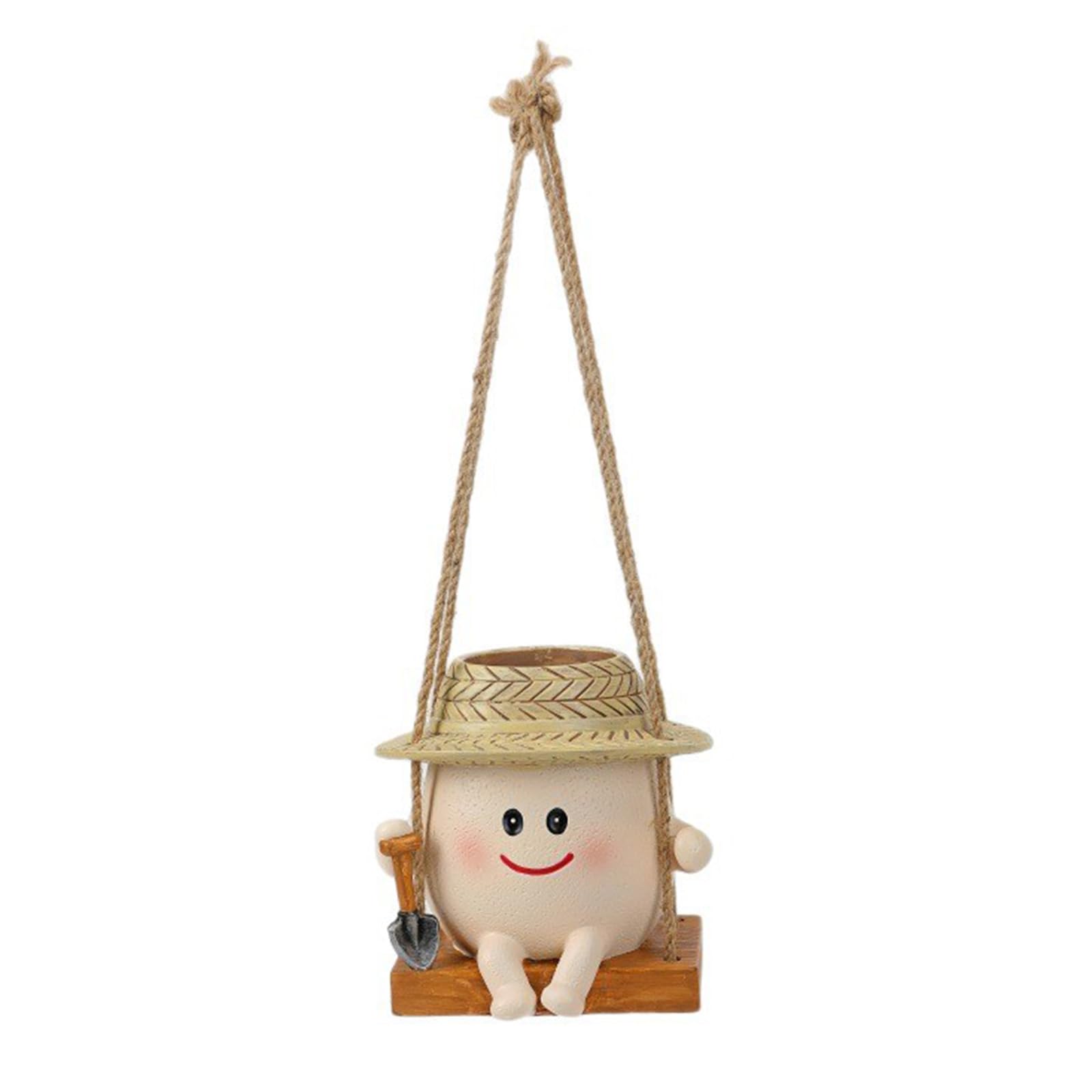 Beige Hanging Swing Chair Planter Pot Multifunctional Cute Head Flower Pots Creative Succulent Flower Pot Plant Hanger Baskets